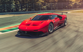 Быстрый суперкар Ferrari P80C 2019 года на гоночной трассе