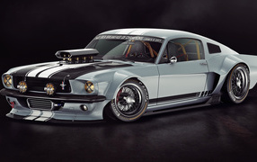 Ретро автомобиль FORD Mustang 1965 года на сером фоне