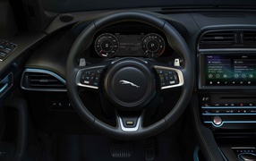Leather steering wheel of a 2019 Jaguar F-Pace 300 Sport