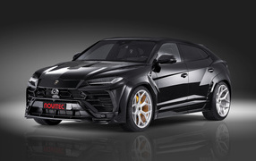 Черный  Lamborghini Urus Esteso 2019 года на сером фоне