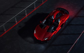 Красный спортивный автомобиль Lamborghini Aventador J CGI вид сверху