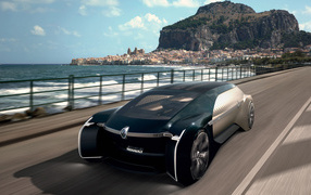 Автомобиль Renault EZ-Ultimo 2018 года едет по мосту