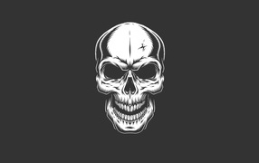 Белый нарисованный череп на сером фоне 