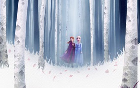 The main character of the cartoon Frozen 2 in the forest