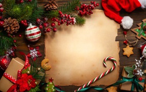 Template for Christmas greeting card with decor.