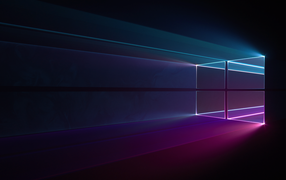 Яркие лучи от windows 10 на черном фоне