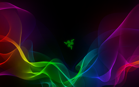 Green Razer logo on a black background with colorful abstraction