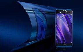 Новый красивый тонкий смартфон Vivo NEX Dual Display Edition на синем фоне