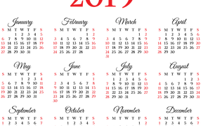Календарь на 2019 года на белом фоне
