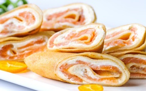Pancakes Rolls with Red Fish and Cheese