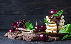 Fritters with chocolate and cherry berries