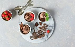 Мороженое с шоколадом, корицей, бадьяном и ягодами клубники