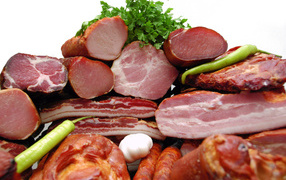 Meat products with pepper and parsley closeup