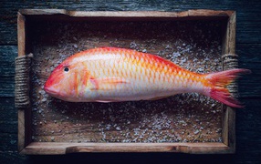 Рыба в деревянном ящике со специями 