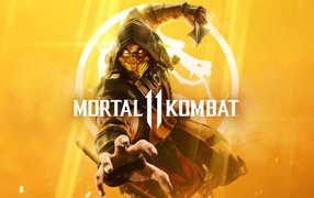 Постер компьютерной игры Mortal Kombat 11 с персонажем Скорпион
