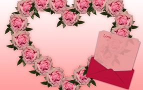 Сердце из розовых роз с письмом 