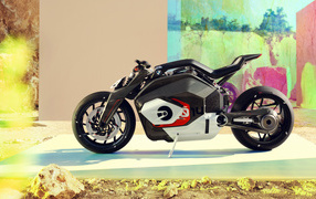 Large 2019 BMW Motorrad Vision DC Roadster motorcycle by the wall