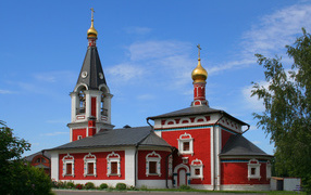 Beautiful temple of St. Nicholas under the blue sky, the city of Saburov. Russia