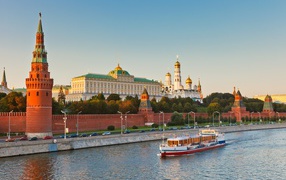 Beautiful view of the Kremlin Embankment, Moscow Russia