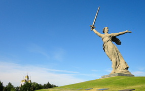 Monument Motherland under the blue sky, Mamaev Kurgan, Volgograd. Russia