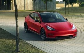 Красный автомобиль Novitec Tesla Model 3 2019 года 