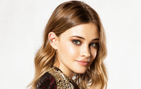 Beautiful actress Josephine Langford's face against white background
