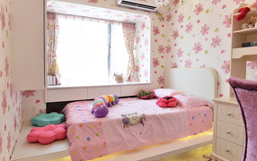 Beautiful children's room with toys and walls in colors