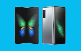 Bending smartphone Samsung Galaxy Fold with a butterfly