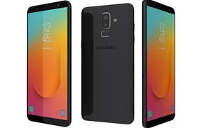 Черный смартфон Samsung Galaxy J8 на белом фоне