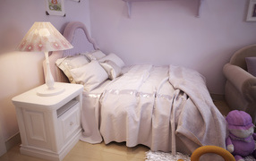Children's room with toys in lilac color