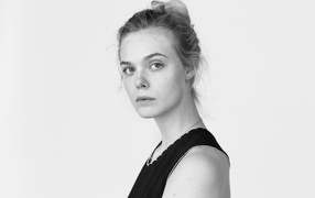 Cute real girl, actress El Fanning black and white photo