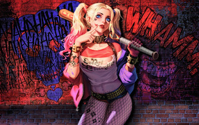 Harley Queen girl on graffiti background