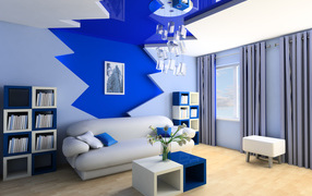Гостиная комната с серо- синем цвете 
