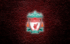 Logo of football club Liverpool on a red leather background