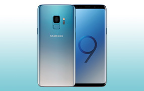 Новый смартфон Samsung Galaxy S9 на голубом фоне