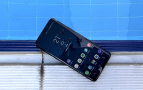 Samsung Galaxy S9 Plus smartphone against the wall
