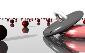Шары и 3д круги отражаются в поверхности 