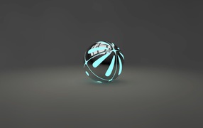 Голубой с черным шарик на сером фоне 