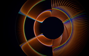 Коричневый фрактальный рисунок с радужными линиями на черном фоне