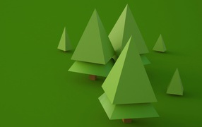 Фигурные  3д ели на зеленом фоне 