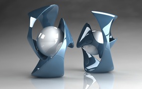 Серые фигуры с белыми шарами на сером фоне