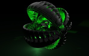 Зелёный шар в черной сфере 3Д графика