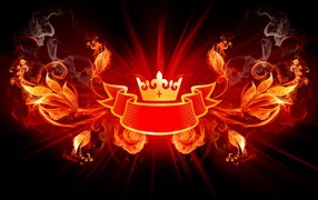 Логотип корона с лентой и огненными цветами