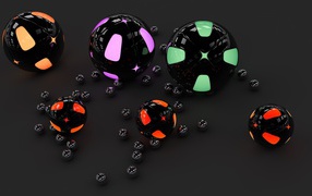 Разноцветные 3д шары на сером фоне 