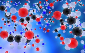 Разноцветные молекулы на голубом фоне