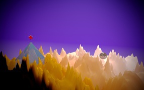 Пирамида на неровной космической поверхности на фиолетовом фоне, 3д графика