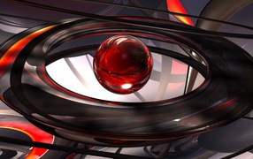 Красный шар в черных кольцах, 3д графика