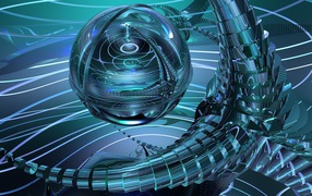 Сфера с металлическими щупальцами, 3д графика