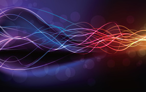 Тонкие неоновые волны на фиолетовом фоне 