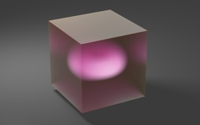 Прозрачный куб с розовой серединой на сером фоне 3д графика